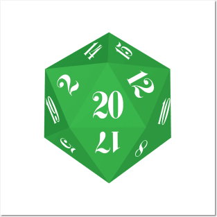 Green 20-Sided Dice Design Posters and Art